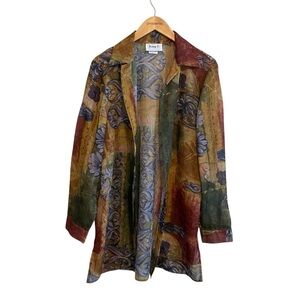 Vintage Made in USA Art to Wear Long Sleeve Semi Sheer Collared Top Size Large